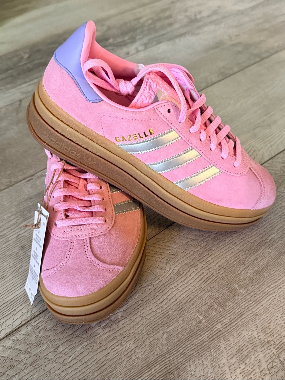 Adidas Gazelle Bold Pink Silver Platform Sneakers Youth 5 Women’s 6 NWT